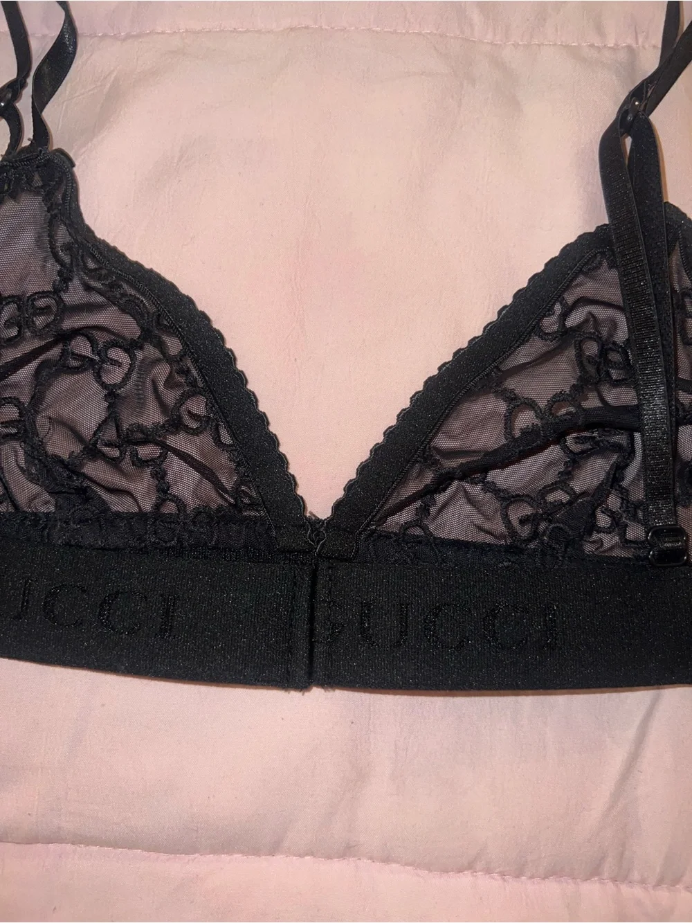 Gucci Black GG Lace Bralette and Brief Lingerie Set Authentic